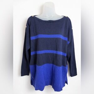 Lauren Ralph Lauren Navy & Royal Blue Striped Knit Top Size 1X